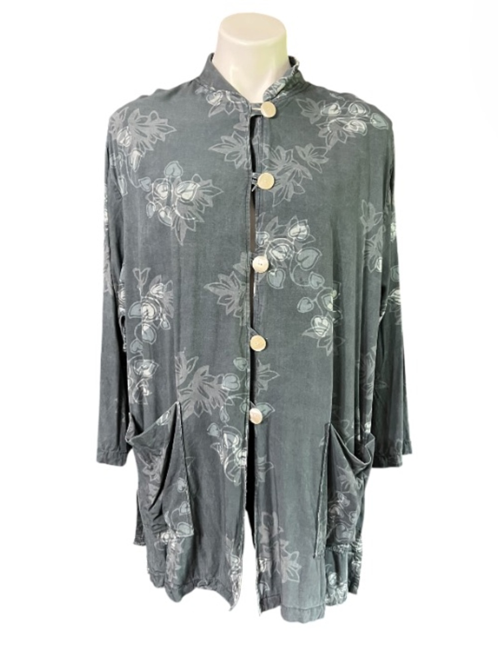 Asiacraft Rayon Button Front Tunic Jacket Floral Boho Oversized